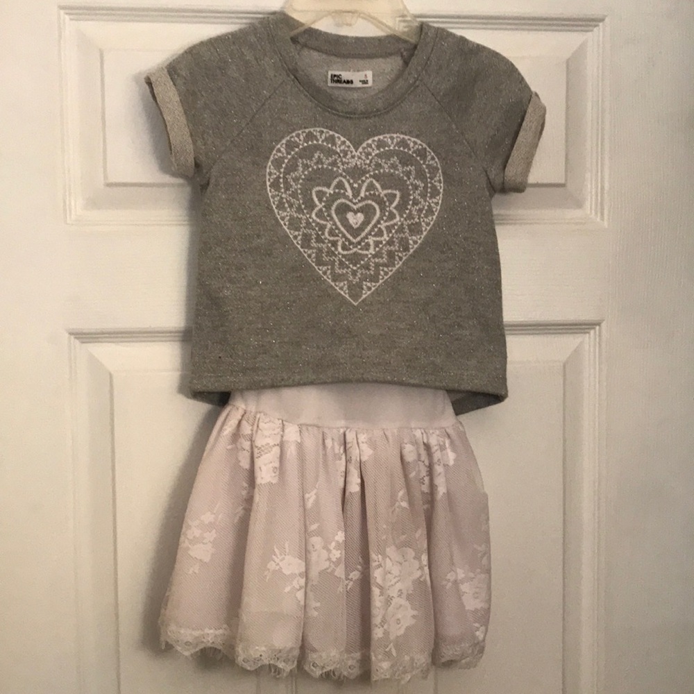 Girls size 5, sweat top and lace skirted dress